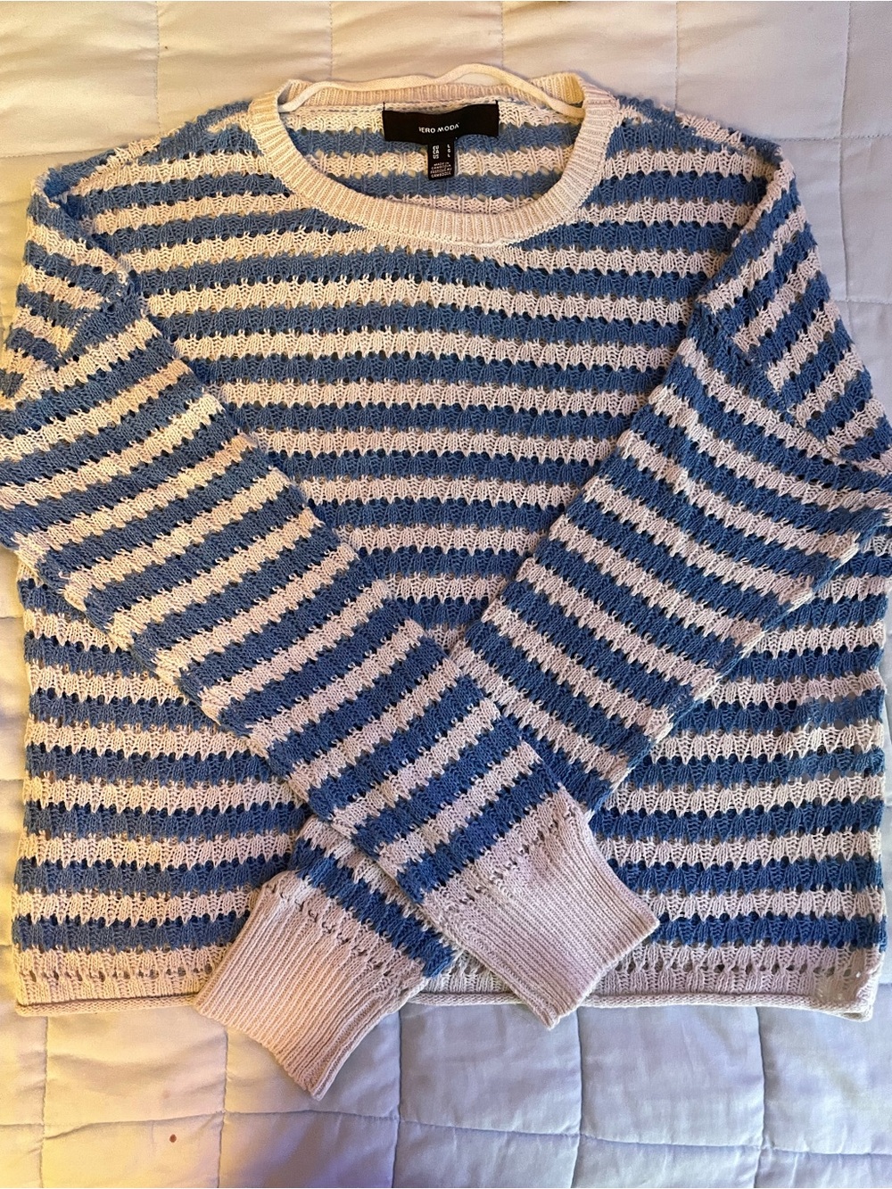 Striped Mesh Knit Crew Neck